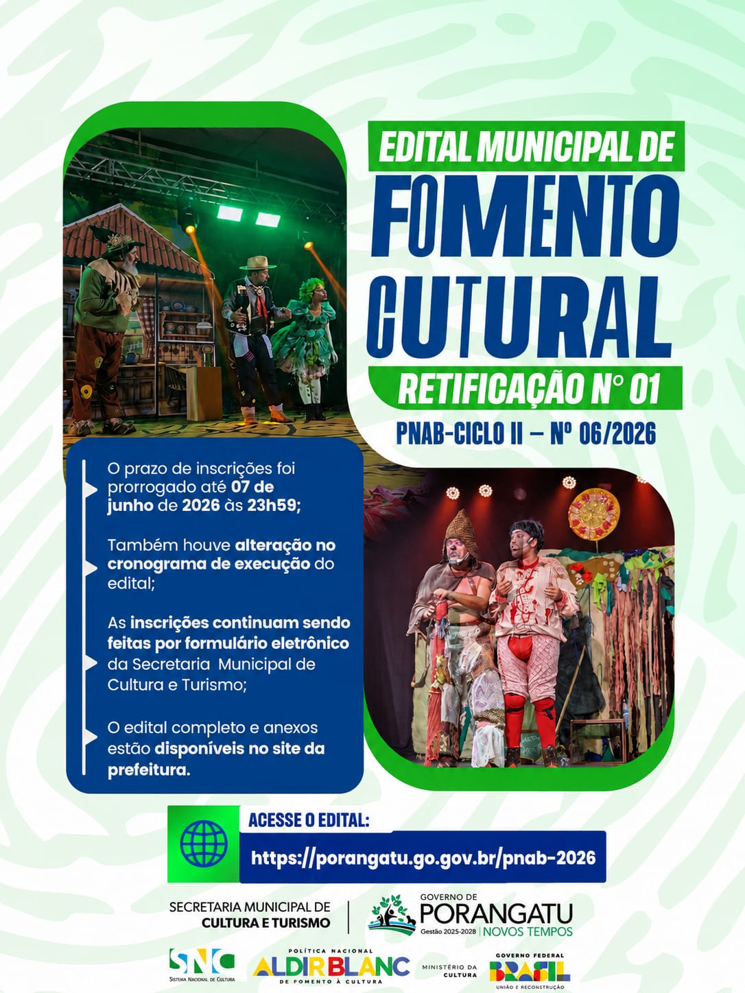 Porangatu prorroga inscrições para edital cultural da PNAB e artistas têm até 7 de junho para participar